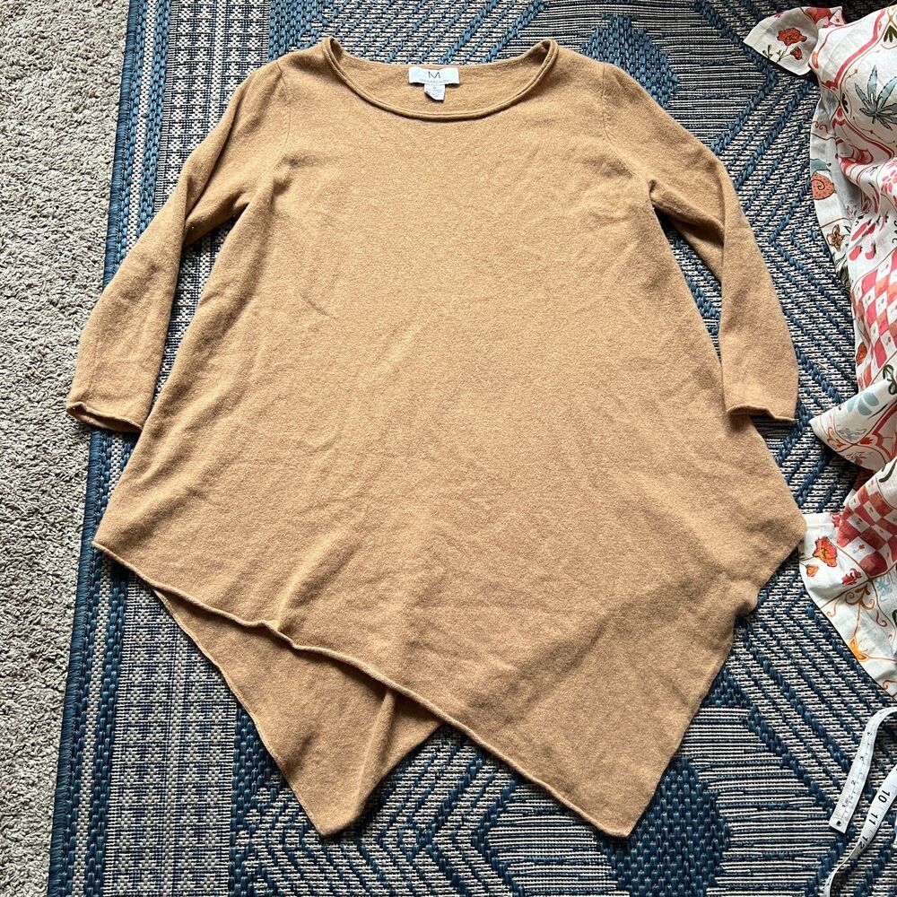 Lagenlook Magaschoni Cashmere asymmetric tunic raw hem boho minimalist capsule M